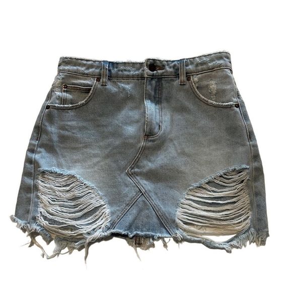 Rolla’s Claudia High Waisted Distressed Rip Jean Skirt A-Line Denim Size 25 - Picture 2 of 6